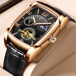 Men Square Automatic  Waterproof Leather Watch