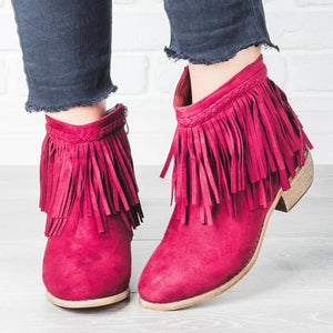 New Autumn Women Fringe Retro Tassel Suede Zipper Casual Boots Shoes