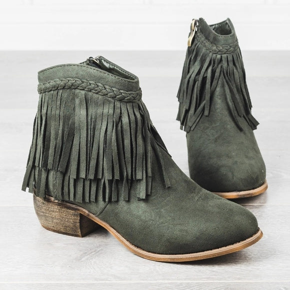 New Autumn Women Fringe Retro Tassel Suede Zipper Casual Boots Shoes