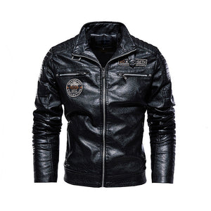 Fashion Men Fleece Motorcycle Leather Jacket