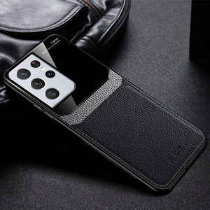 Leather Plexiglass Back Phone Shell For Samsung Galaxy S21 Series