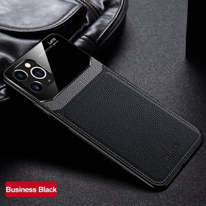 Zicowa Phone Case - Leather Mirror Tempered Glass Phone Back Cover for IPhone 12 Series