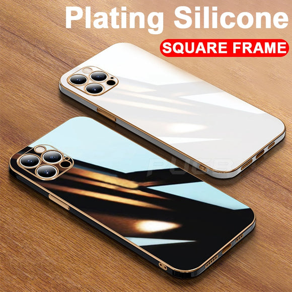 Luxury 6D Plating Soft Silicone Square Frame Case for iPhone 11 12 Series