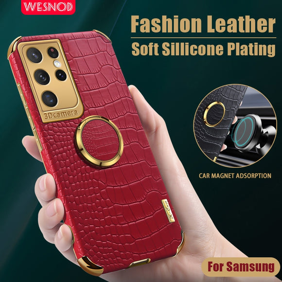 Luxury Leather Magnetic Ring Holder Case For Samsung Galaxy S21 Series