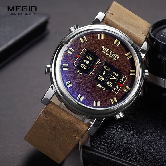 Men Military Sport Brown Leather Quartz Wrist Watch