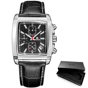 Men Rectangle Dial Leather Strap Watch