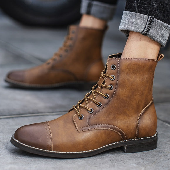 Zicowa Men Shoes - Genuine Leather Plus Velvet Fashion ManAnkle Boots