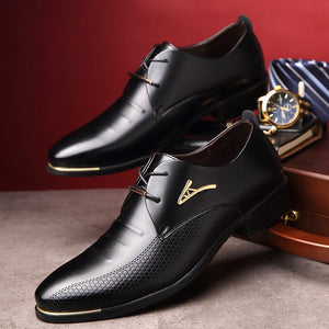 Men's Pointed Toe Business Leather Oxfords Dress Shoes