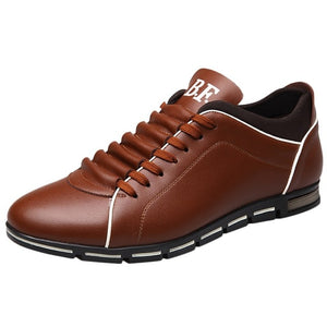 Men Fashion Solid Leather Business Sport Flat Round Toe Casual Shoes