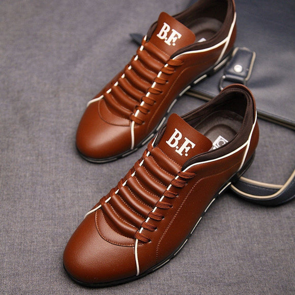 Men Fashion Solid Leather Business Sport Flat Round Toe Casual Shoes
