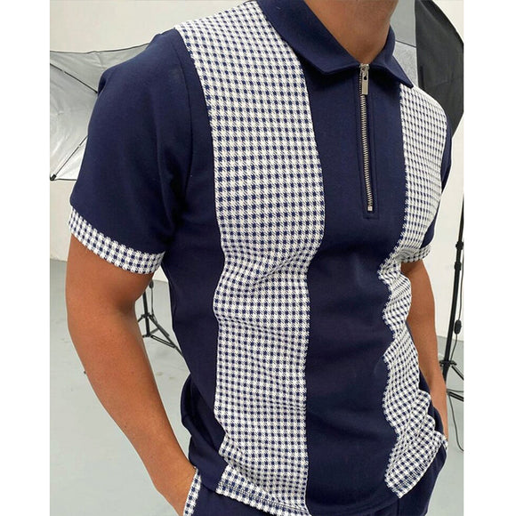 Quick Dry Men Grid Printed Polo Shirts