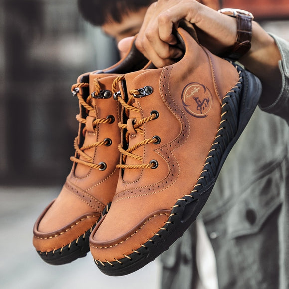 Zicowa Men Shoes - Vintage Leather Plus Size Flat Matin Shoes