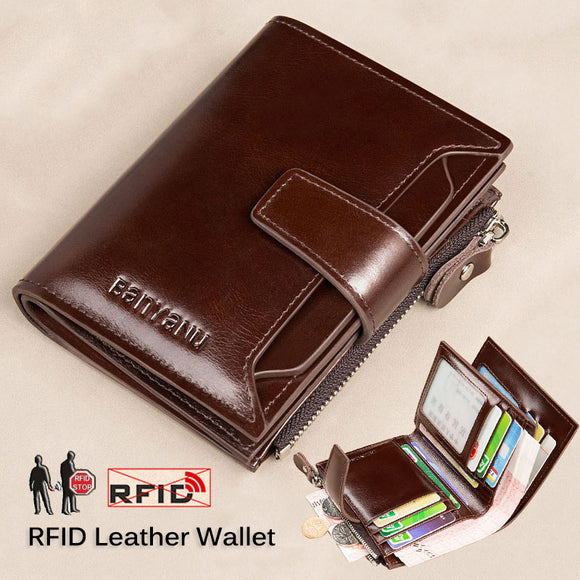 New Genuine Leather RFID Blocking Trifold Wallet