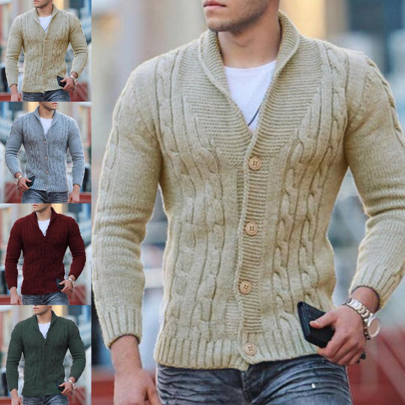 Solid Color Men Single-breasted Slim Fit V-Neck Sweater