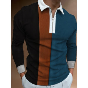 Stripe Splicing Turn-down Collar Tops Graphic T-Shirts