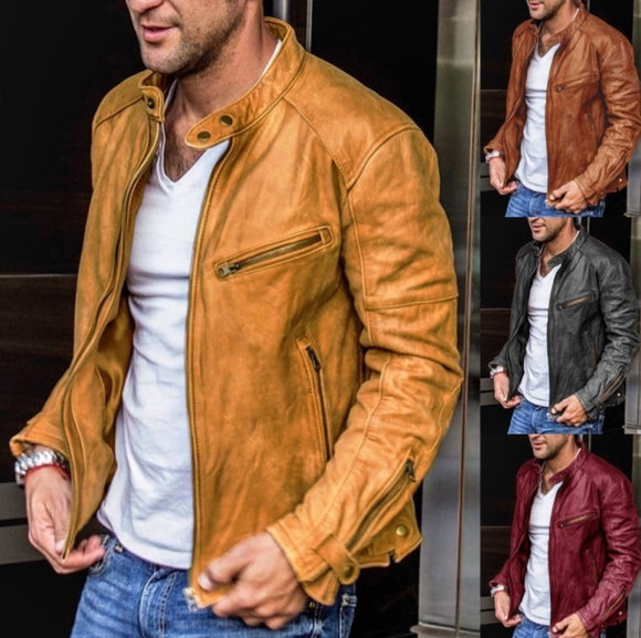 Mens Leather Jackets Spring Autumn Casual Motorcycle Jacket