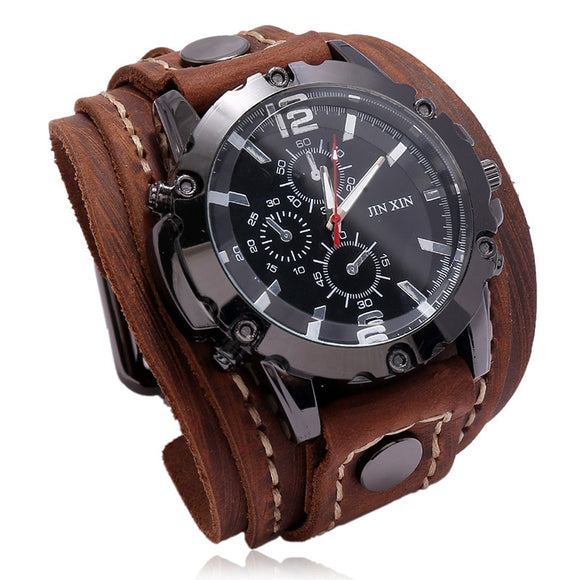 Luxury Cowhide Watchband Punk Style Watch for Men