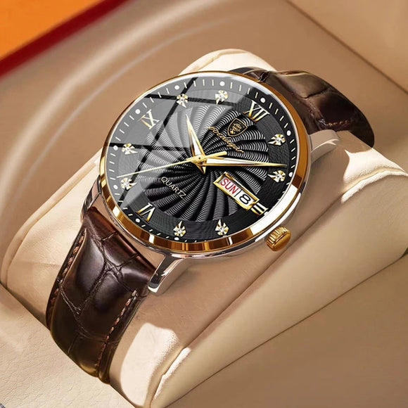 Luxury Leather Waterproof Luminous Quartz Wristwatch