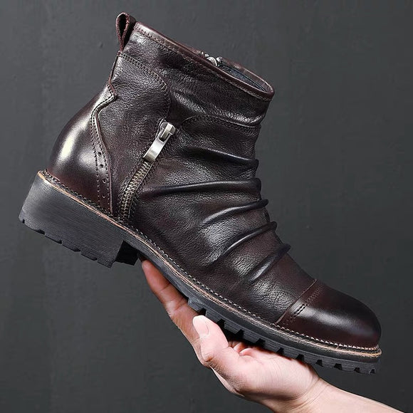 Zicowa Men Shoes - New Autumn Men Leather Retro Zipper Ankle Booties(Buy 2 Get Extra 10% OFF,Buy 3 Get Extra 15% OFF)