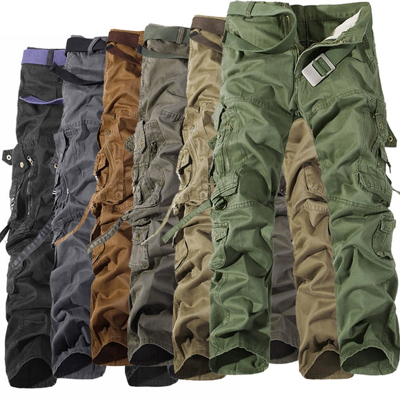 Zicowa Men Clothing - Multi-pocket washed overalls men loose cotton pants