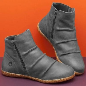 2019 Autumn Women Fashion Vintage Leather Zipper Slip On Ankle Boots