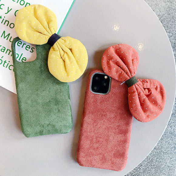 New Cute Bow Cotton Plush Case For iPhone 11 Pro Max X XR XS Max 7 8 Plus
