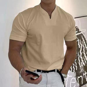 Fashion V-Neck Solid Tees Men Shirt