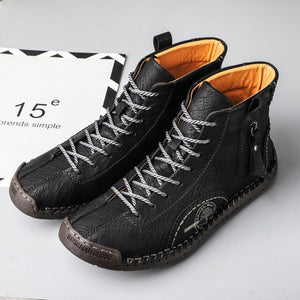 Zicowa Men Shoes - Genuine Leather Handmade Men Warm Snow Boots