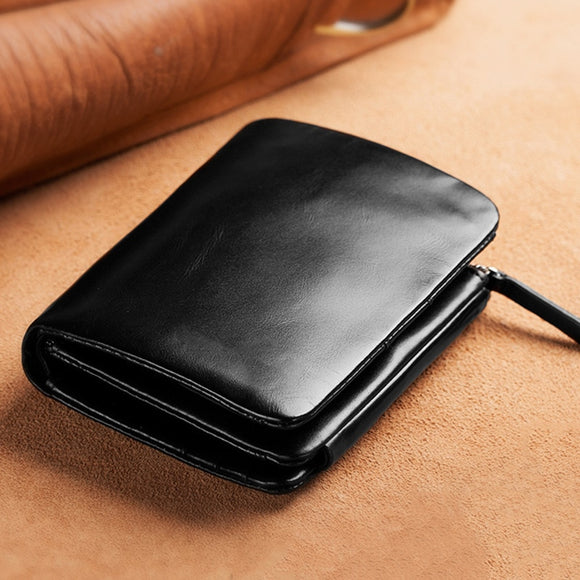 RFID Anti Theft Short Zipper Three Fold Leather Wallet