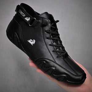 Leather Round Toe High Top Lace Up Fleece Thickened Males Shoes