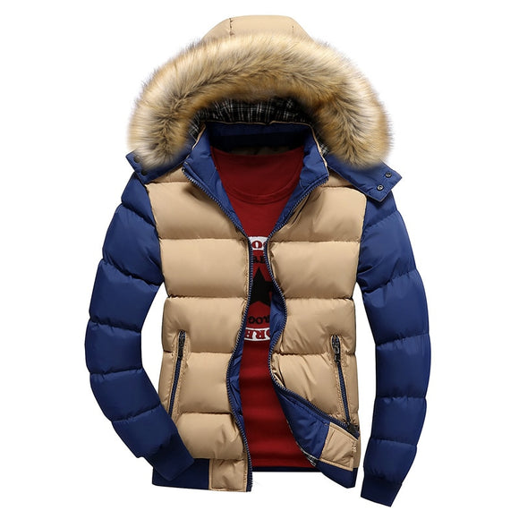 Zicowa Men Clothing - Warm Thick Parkas Fur Collar Hooded Men's Coats