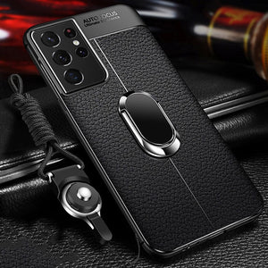 Zicowa Phone Case - Leather Magnetic Ring Bracket Back Cover For Samsung S21 Ultra S21 Plus