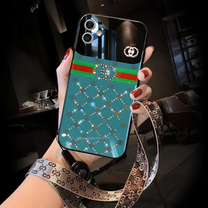 Zicowa Phone Case - luxury mirror diamond with strap silicone phone case for iphone 12 series