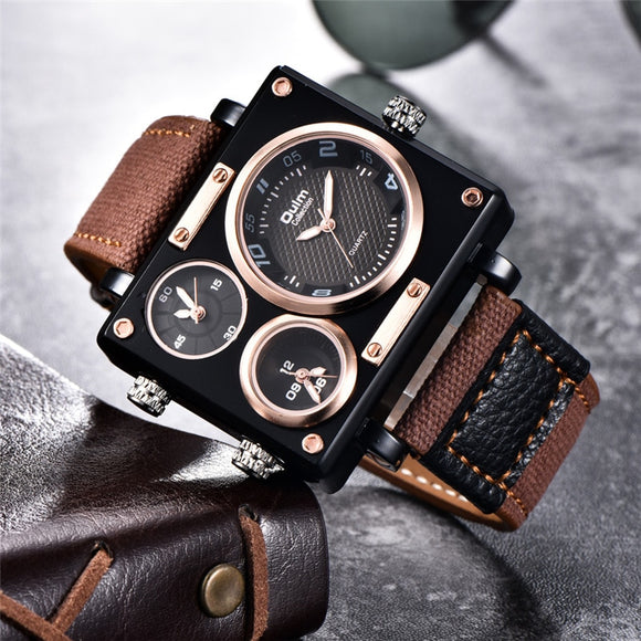 Luxury Brand Three Time Zone Wristwatch Male Quartz Clock