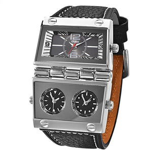 Big Size Male Unique Leather Strap Wristwatch