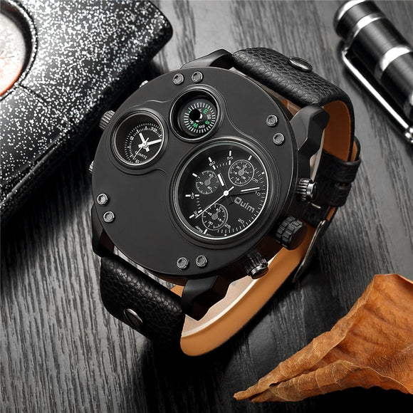 Men Luxury Brand Two Time Zone Wristwatch