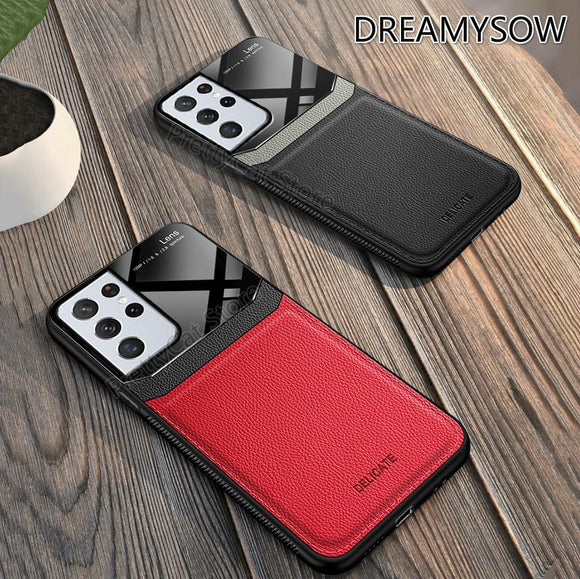 Zicowa Phone Case - Leather Mirror Tempered Glass Phone Back Cover For samsung galaxy s21 S 21 ultra