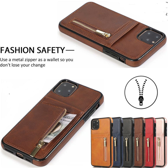Fashion Zipper Leather Wallet Card Case For iPhone 11 Pro Max X XR XS Max 7 8 Plus