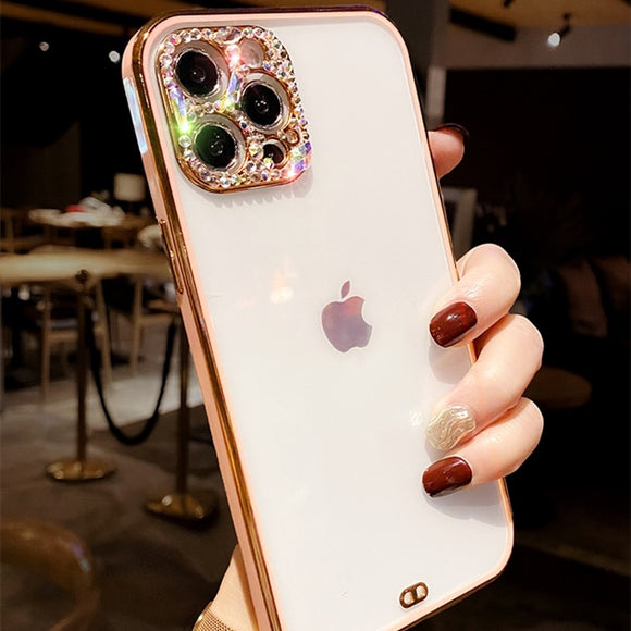 Transparent Lens Camera Glitter Diamond Soft Phone Case for iphone Series