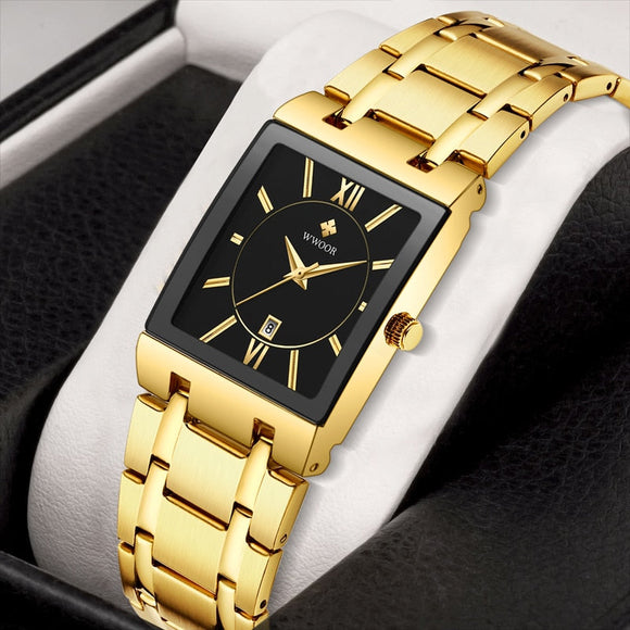 Men Square Luxury Golden Quartz Wrist Watch