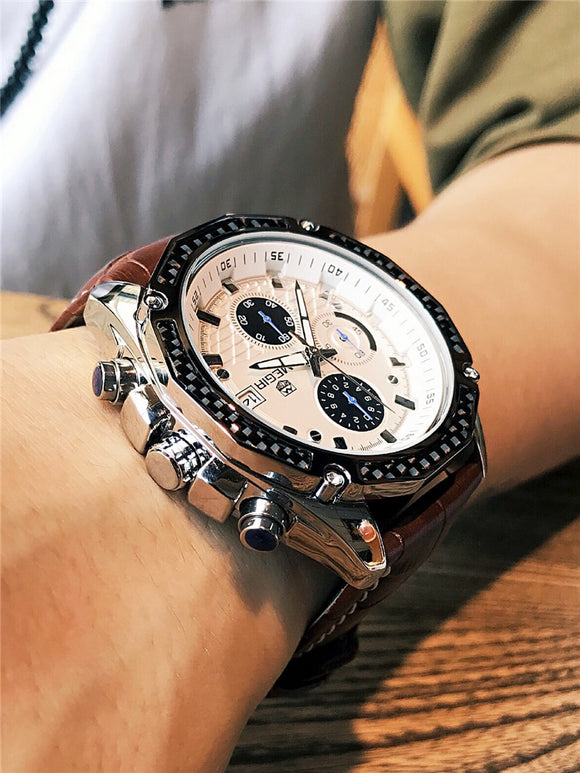 Leather Automatic Date Quartz Watches