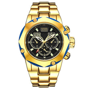 Retro Luxury Men Luminous Large Dial Gold Wristwatch