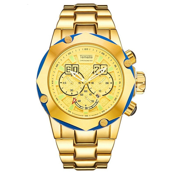 Retro Luxury Men Luminous Large Dial Gold Wristwatch