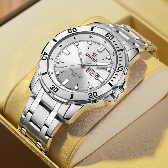 Silver Dial Weekday Date Relogio Masculino Business Wristwatch