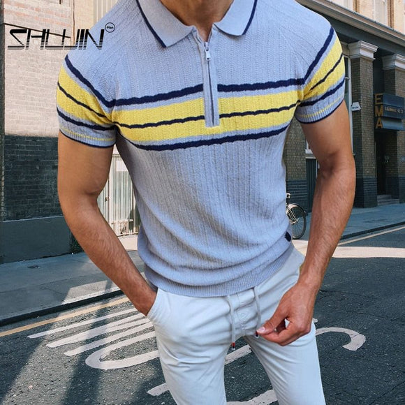 Slim-fit Contrast Sweater Men Knitted Shirts