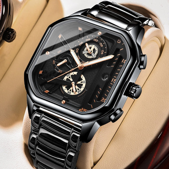 Male Stainless Steel Clock Luxury Business Wristwatch
