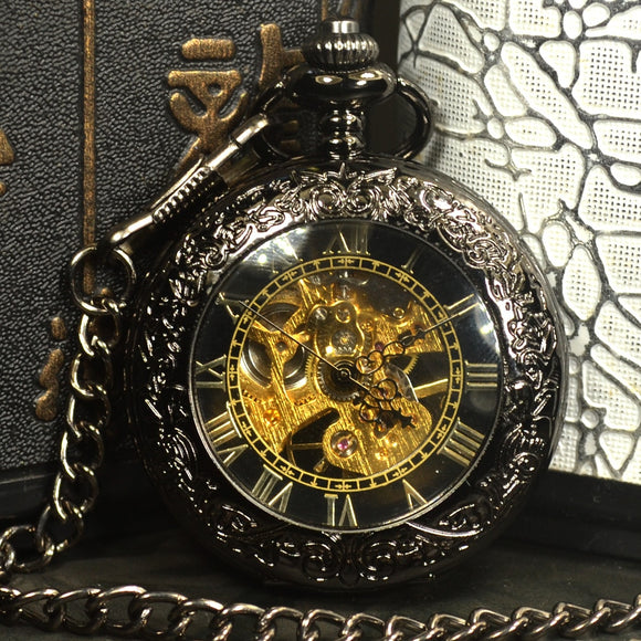 Fashion Antique Skeleton Mechanical Pocket Watch