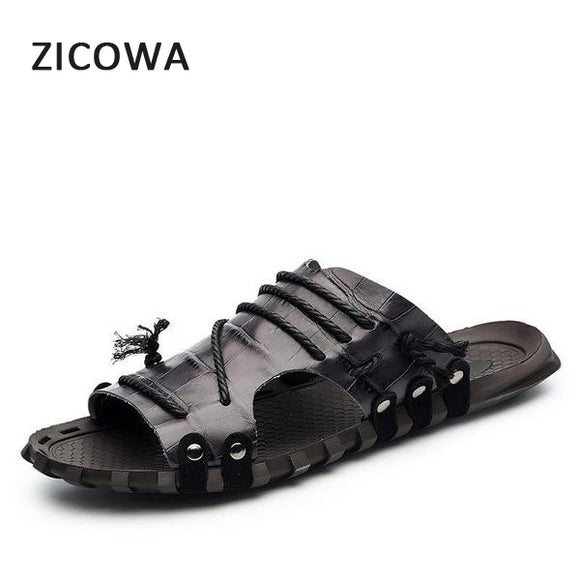 Summer Shoes - New Arrival Men Summer Slippers Genuine Leather Slipper