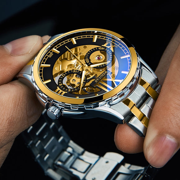 Men Stainless Steel Strap Skeleton Mechanical Watches