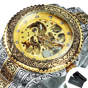 Men Automatic Vintage Royal Fashion Engraved Auto Wrist Watches